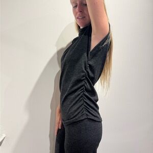 Elegant Black Ruched Women's Top and Pants Loungewear Set